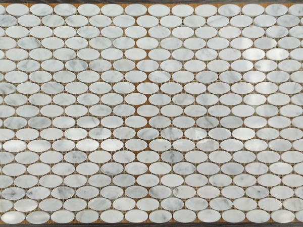 carrara putih marmer oval mosaic tile precut